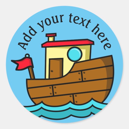 Kleine Cartoonboot Gepersonaliseerd Ronde Sticker (Voorkant)