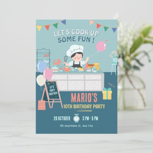 Kleine chef-kok keuken koken verjaardag kaart (Staand voorkant)