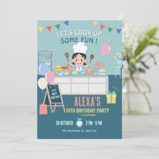 Kleine chef-kok keuken koken verjaardag kaart (Staand voorkant)
