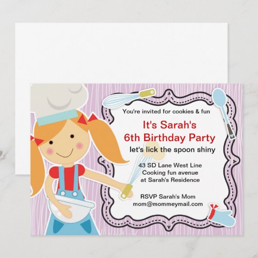 Kleine Chef Koken en bakfeest voor meisje Kaart (Voorkant / Achterkant)