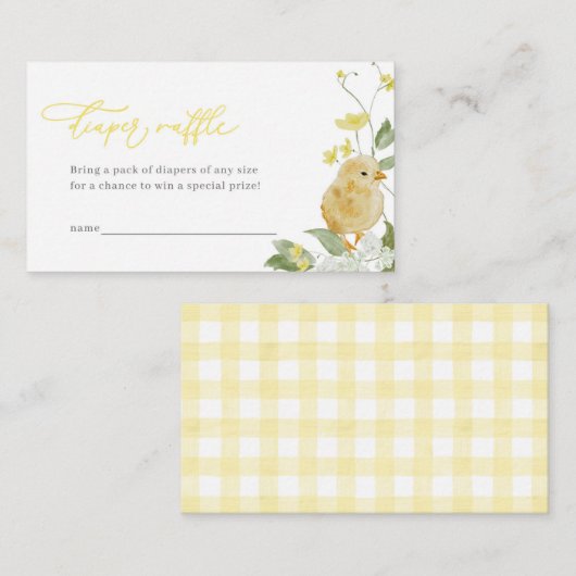 Kleine Chick Baby shower Luier Raffle Kaart Plaatskaartje (Voorkant / Achterkant)