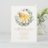 Kleine Chick & Vlinder Krans Meisje 1e Verjaardag Kaart (Staand voorkant)