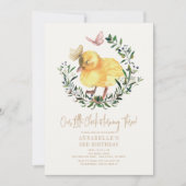 Kleine Chick & Vlinder krans Meisje Verjaardag Kaart (Voorkant)