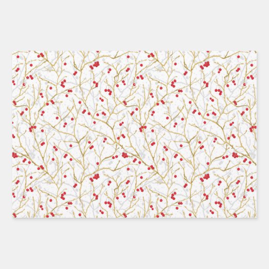 Kleine Chickadees + Sneeuwrijke Winterbessen Set Inpakpapier Vel (Voorkant 2)