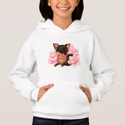 Kleine chihuahua-hond met roze bloemen (Voorkant)