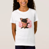 Kleine chihuahua-hond met roze bloemen t-shirt (Voorkant)