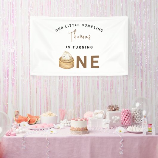 Kleine Chinese dumpling eerste verjaardagsfeestje  Spandoek (Feest)