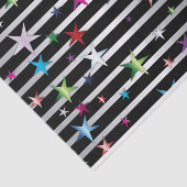 Kleine Confetti sterren op zwarte en zilveren stre Tissuepapier (Detail)