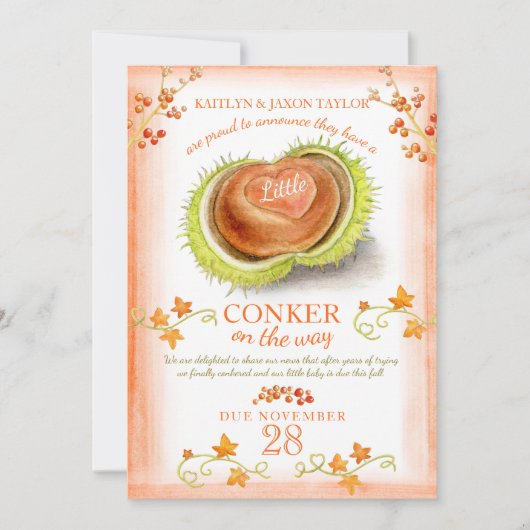 Kleine conker hart waterverf zwangerschap aankondiging (Voorkant)