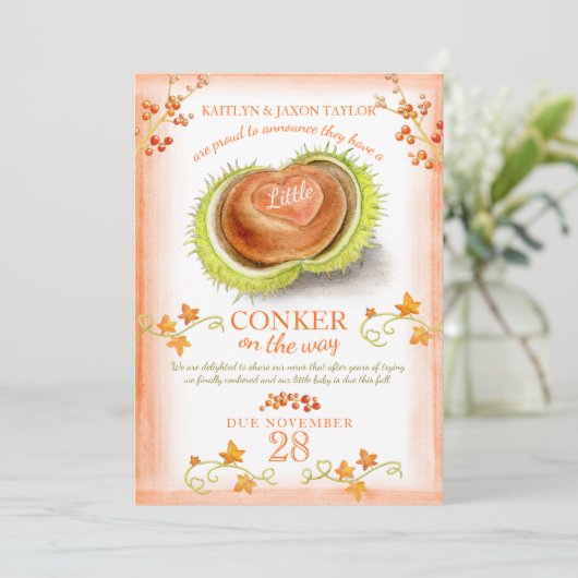 Kleine conker hart waterverf zwangerschap aankondiging (Staand voorkant)