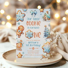 Kleine Cookie Blauwe jongen 1e verjaardag Kerstmis Kaart