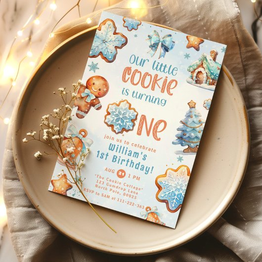 Kleine Cookie Blauwe jongen 1e verjaardag Kerstmis Kaart