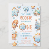 Kleine Cookie Blauwe jongen 1e verjaardag Kerstmis Kaart (Voorkant)