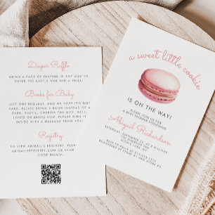 Kleine Cookie Macaron QR Code Roze Baby Shower Kaart