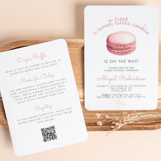 Kleine Cookie Macaron QR Code Roze Baby Shower Kaart