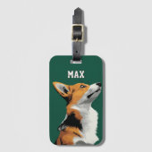 Kleine Corgi op Groene Achtergrond Bagagelabel (Voorkant (verticaal))