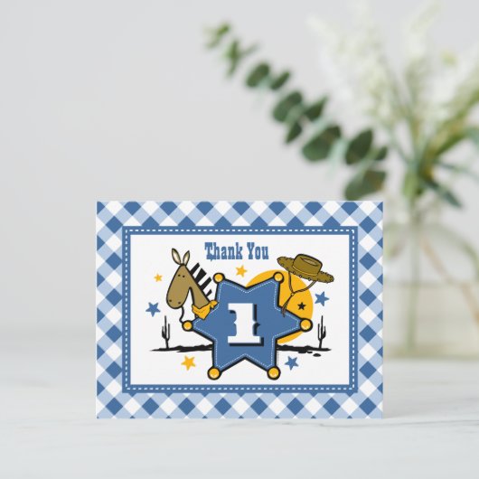 Kleine Cowboy 1e Verjaardag Dank u Briefkaart (Staand voorkant)