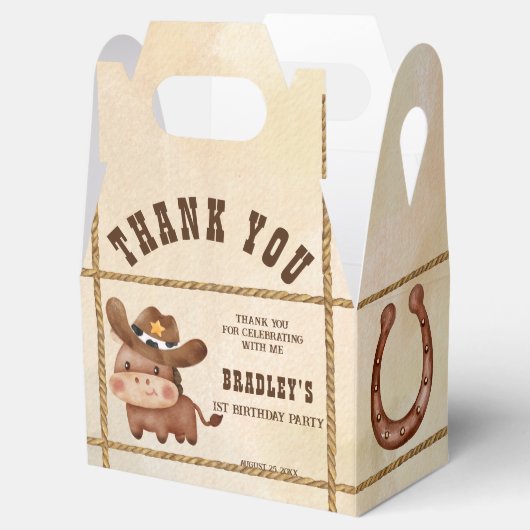 Kleine cowboy-baby 1e rodeo-verjaardagsfeest bedankdoosjes (Geopend)