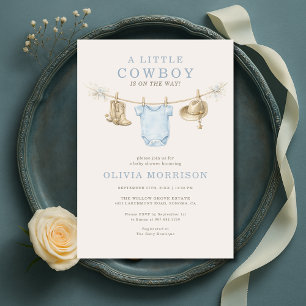 Kleine Cowboy Baby Shower Blauwe Waslijn Jongen Kaart
