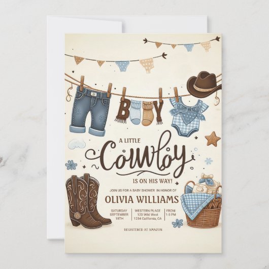 Kleine cowboy baby shower Invitation Kaart (Voorkant)
