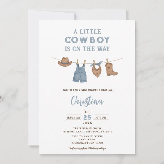 Kleine Cowboy Baby shower Kaart (Voorkant)