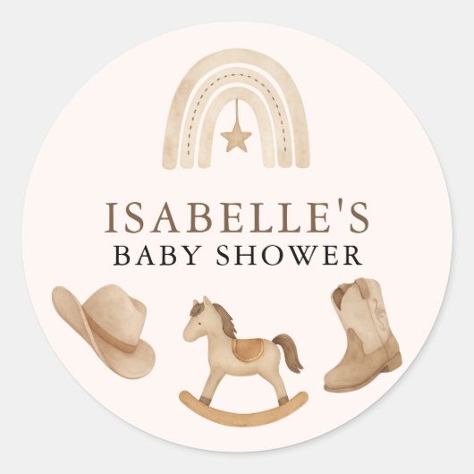 Kleine Cowboy Baby shower Ronde Sticker (Voorkant)