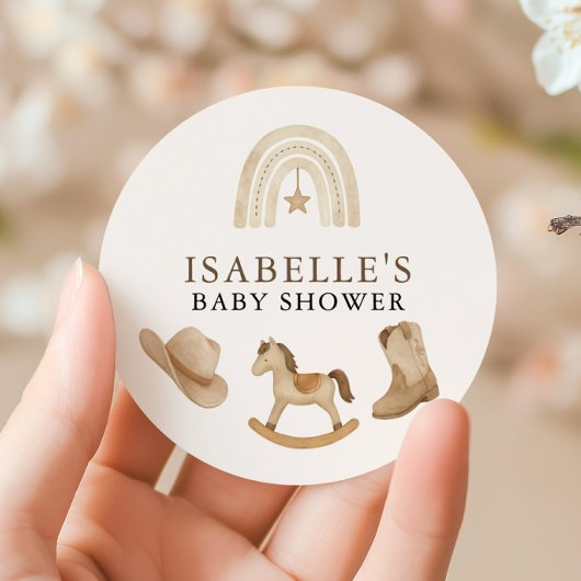 Kleine Cowboy Baby shower Ronde Sticker