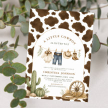 Kleine Cowboy Baby Shower Uitnodiging | Koeienprin