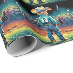 Kleine cowboy bij Rodeo Fence Amerikaanse vlag paa Cadeaupapier