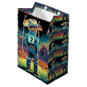 Kleine cowboy bij Rodeo Fence Amerikaanse vlag paa Medium Cadeauzakje (Voorkant Gekanteld)