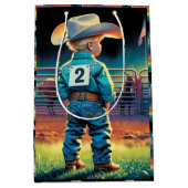 Kleine cowboy bij Rodeo Fence Amerikaanse vlag paa Medium Cadeauzakje (Voorkant)