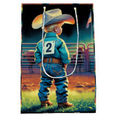 Kleine cowboy bij Rodeo Fence Amerikaanse vlag paa Medium Cadeauzakje (Achterkant)
