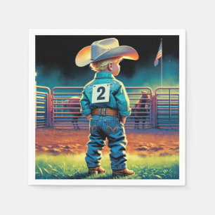 Kleine cowboy bij Rodeo Fence Amerikaanse vlag paa Servet