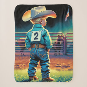 Kleine cowboy bij Rodeo Fence Amerikaanse vlag paa Sherpa Deken
