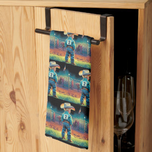 Kleine cowboy bij Rodeo Fence Amerikaanse vlag paa Theedoek