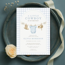 Kleine Cowboy Blau Gingham Jongen Baby Shower 