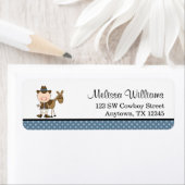 Kleine Cowboy Blauwe Polka Dots Etiket (Insitu)