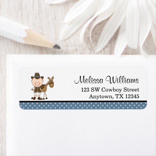 Kleine Cowboy Blauwe Polka Dots Etiket (Insitu)