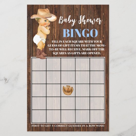 Kleine Cowboy Blue Baby shower Bingo Game Card Flyer (Voorkant)