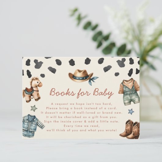 Kleine Cowboy Boeken voor Baby Boy Shower Informatiekaartje (Staand voorkant)