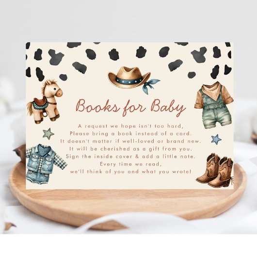 Kleine Cowboy Boeken voor Baby Boy Shower Informatiekaartje