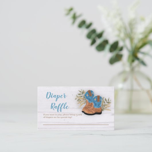 Kleine Cowboy Bootie Baby shower Luier Raffle Informatiekaartje (Staand voorkant)