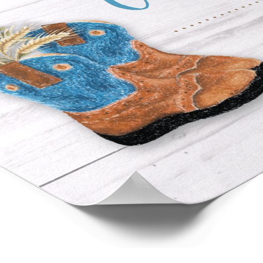 Kleine Cowboy Bootie White Wood Shower Game Sign Poster (Hoek)