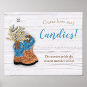 Kleine Cowboy Bootie White Wood Shower Game Sign Poster (Voorkant)