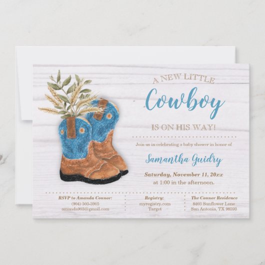 Kleine Cowboy Bootie Wit Hout Baby shower Kaart (Voorkant)