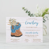 Kleine Cowboy Bootie Wit Hout Baby shower Kaart (Staand voorkant)