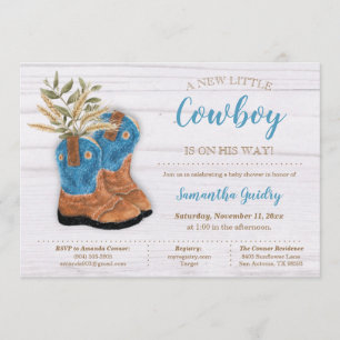 Kleine Cowboy Bootie Wit Hout Baby shower Kaart