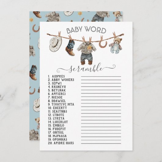 Kleine Cowboy Clothesline Baby Word Scramble Kaart (Voorkant / Achterkant)