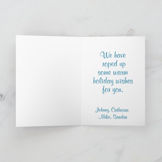 Kleine cowboy en cowgirl met touw licht paard feestdagen kaart (Binnen)