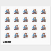 Kleine cowboy en teddybeer Baby shower Ronde Sticker (Vel)